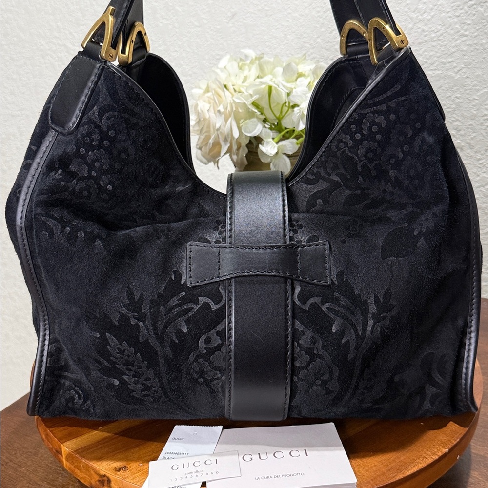 GUCCI Black Soft Stirrup Nubuck Black Suede Shoulder Bag - Picture 6 of 16